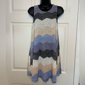 Le Lis Sleeveless Chevron Wave Stripe Pattern Dress Swim Cover Muted Colors S